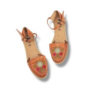 Embroidered Floral Leather Huarache Sandals | 10